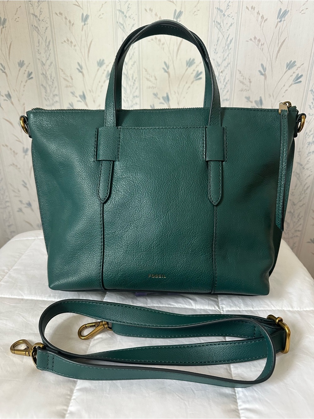 Fossil Emerald Green Leather Convertible Tote